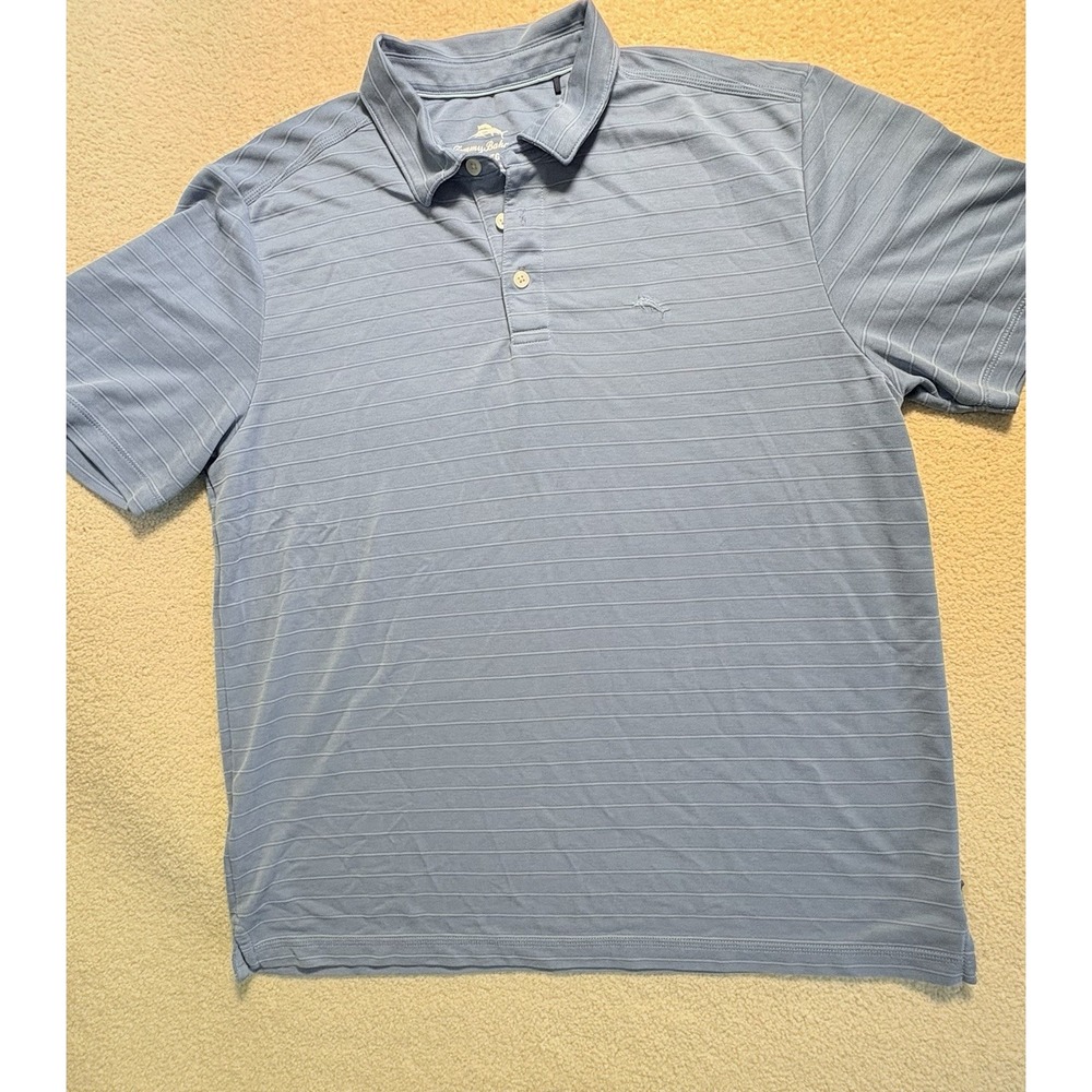 Tommy Bahama Mens XL Polo Blue Tonal Stripe TENCEL Modal Blend Soft Golf Shirt